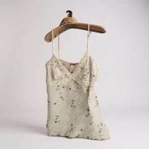 Vintage Cream  Lace Tank Top Cami XL cotton Coquette Fairy Angel Y2K 2000s Flora